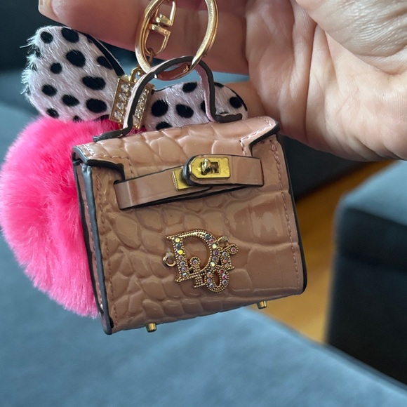 Fashion Dior Pink Bag Charm with Polka Dot Bow - Picture 1 of 4